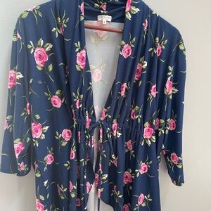 Kiyonna Blue Floral Kimono Cardigan size 2x